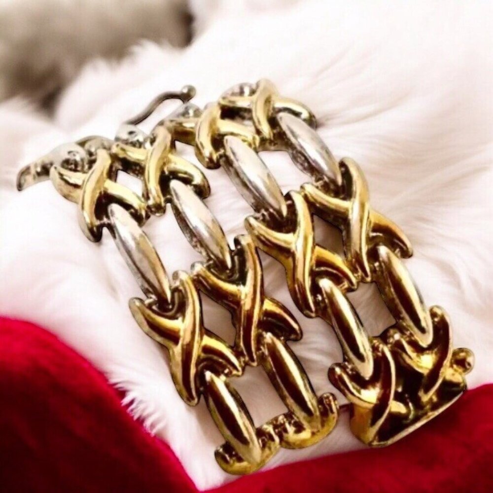 Vintage 925 Sterling Silver & Vermeil Gilded Silver Bi-Color Bracelet Italy